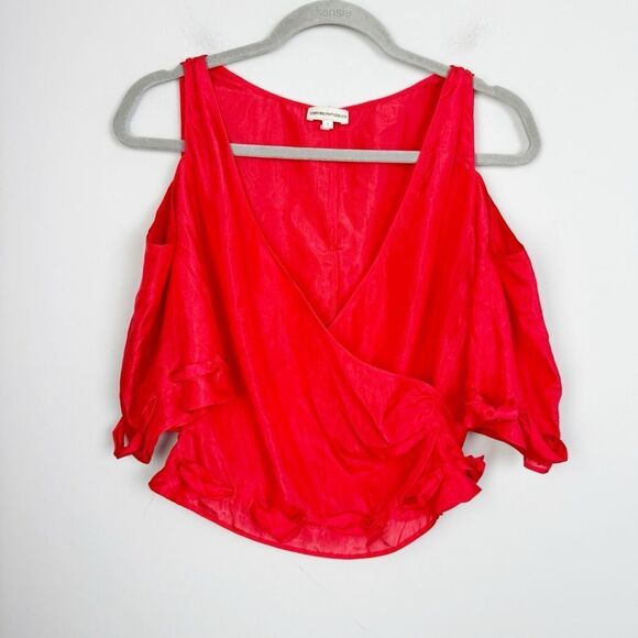 EMPORIO ARMANI | Red Silk Cold Shoulder Surplice Neckline Blouse Women’s Size 8 - Picture 1 of 9
